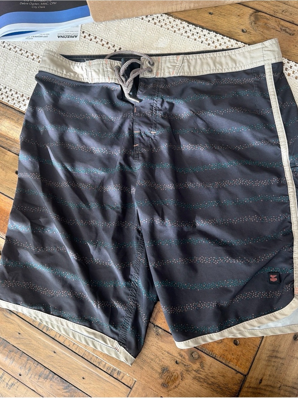 Men's Black Striped Swim Trunks by
